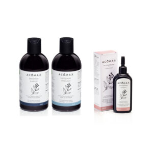 Acomax Hius -setti - shampoo, hoitoaine ja hiusseerumi - lahjaksi Valkoinen savi 20 g