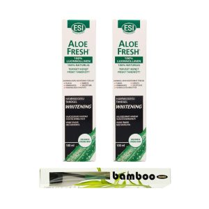 ESI Aloe Fresh Whitening hammasgeeli TUPLATARJOUS 2 x 100 ml - Lahjaksi Bamboo Nano hiilikuituhammasharja
